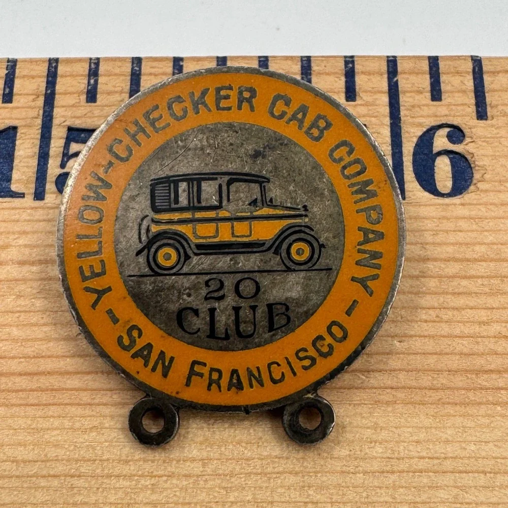 Vintage Yellow-Checker Cab Co San‎ Francisco 20 Club Sterling Pin Shreve & Co